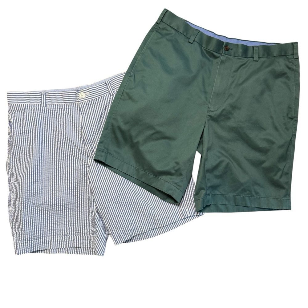 Brooks Brothers LOT OF 2 Men's 9 Inch Inseam Shorts Green/Seersucker Size 35